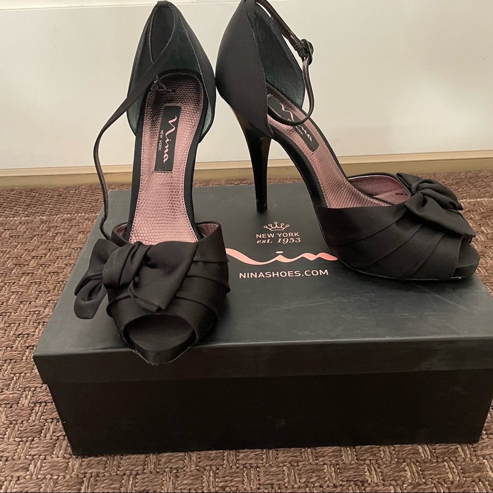 Black Peep Toe Ankle Strap Heels